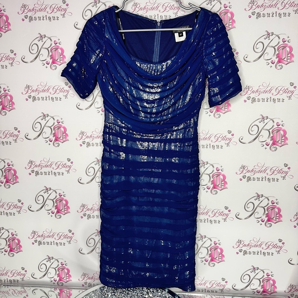 Tadashi shoji dress silk tiered Elegant Blue Sequin Dress sparkly blue